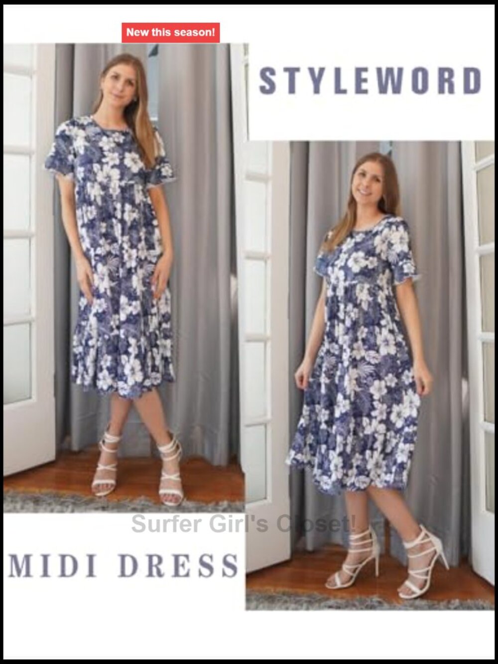 Flowy Midi Casual Summer Dress Short Sleeve Swing - Picture 4 of 7